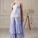 Royalty Sky Blue BRich Styless Organza Thread & Pearl Bridesmaid Sharara