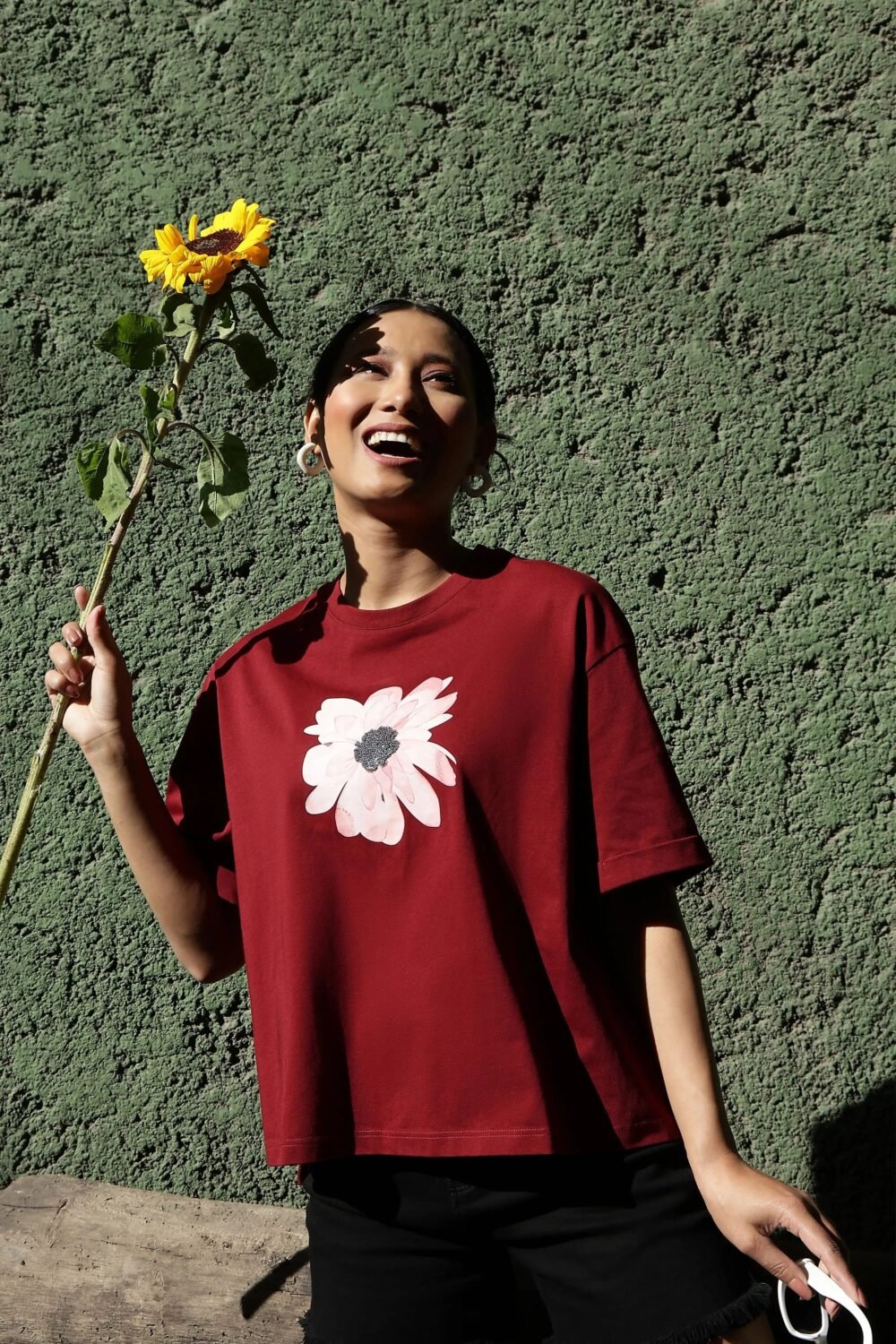 Wine UV Protective Cotton Boxy Top