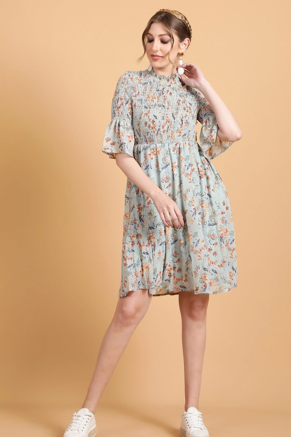 Green Hosiery Floral Frock Dress