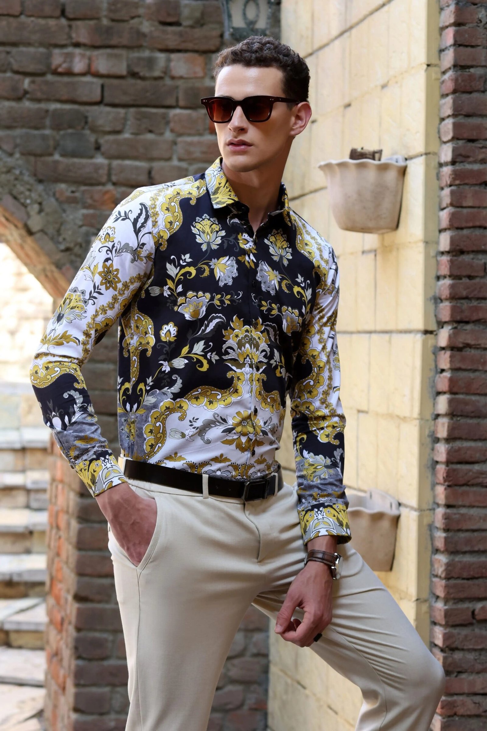 Multicolor Tropical Print Cotton Shirt
