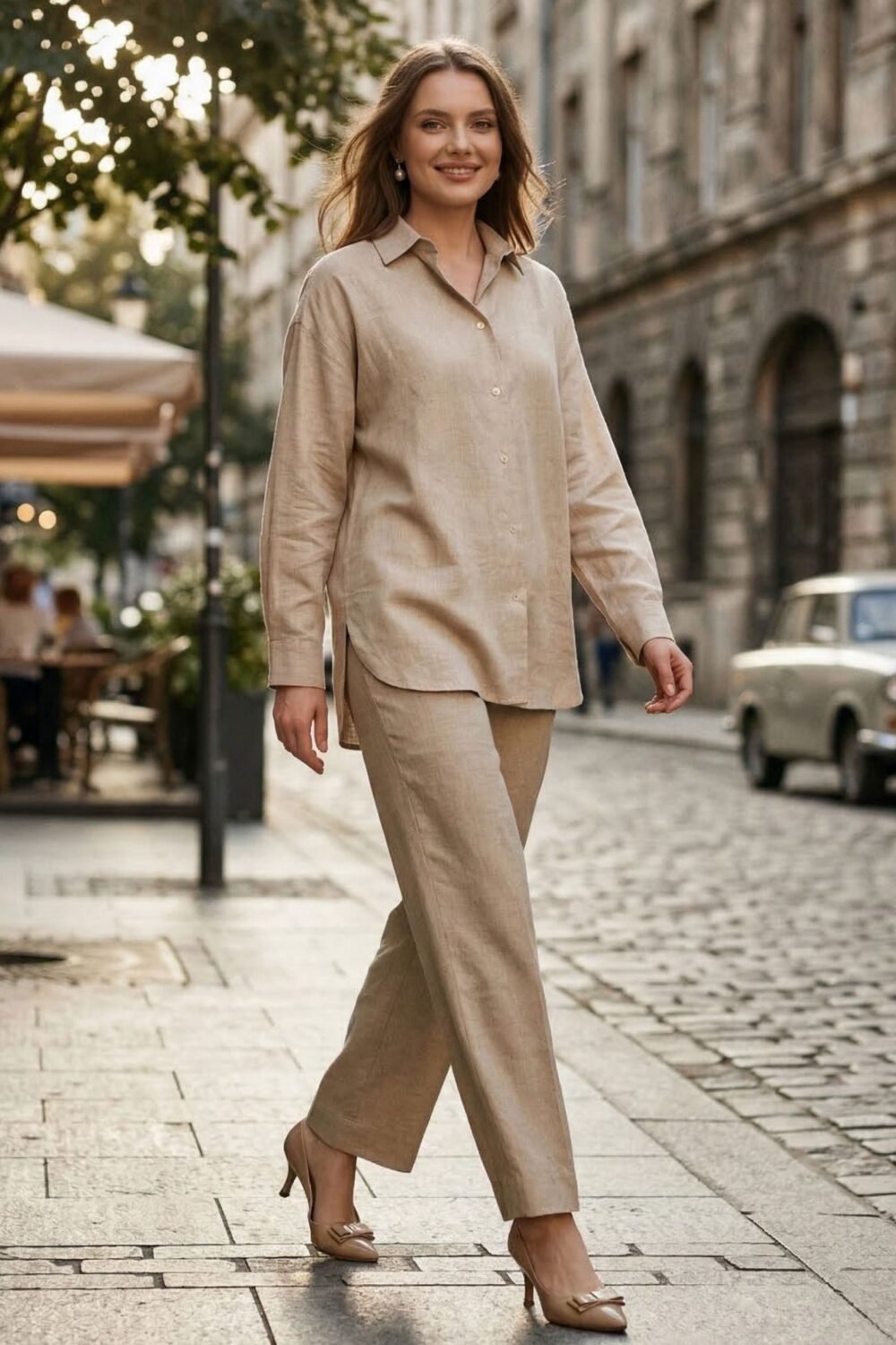 Beige Oversized Cotton Linen Shirt