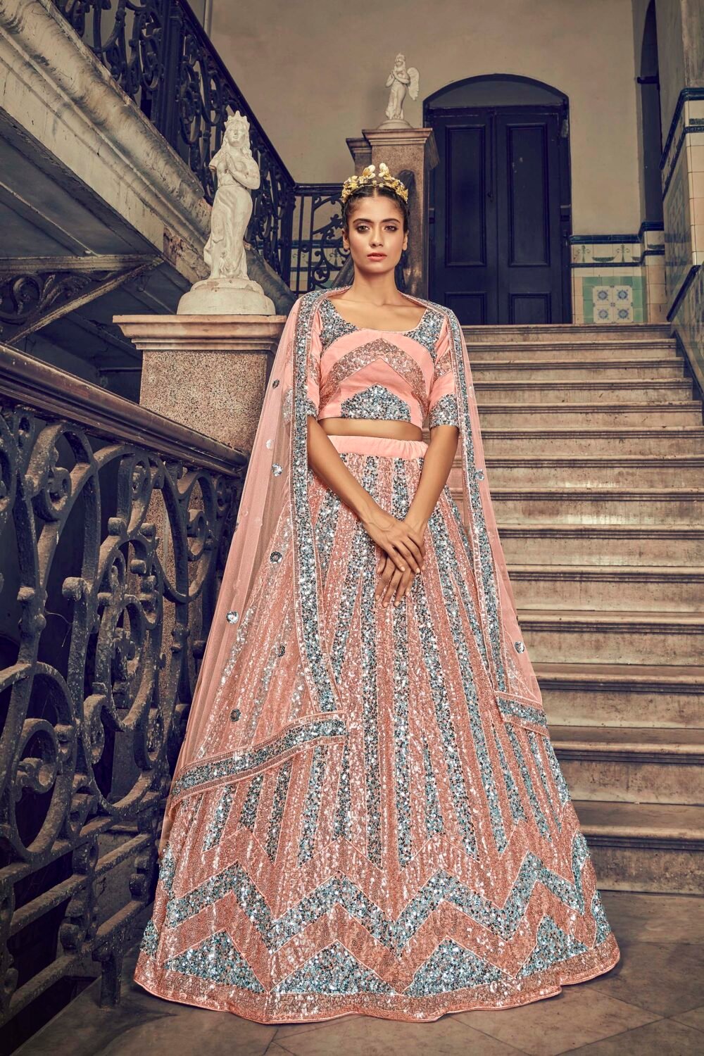 Ravishing Peach Color Net Lehenga Choli