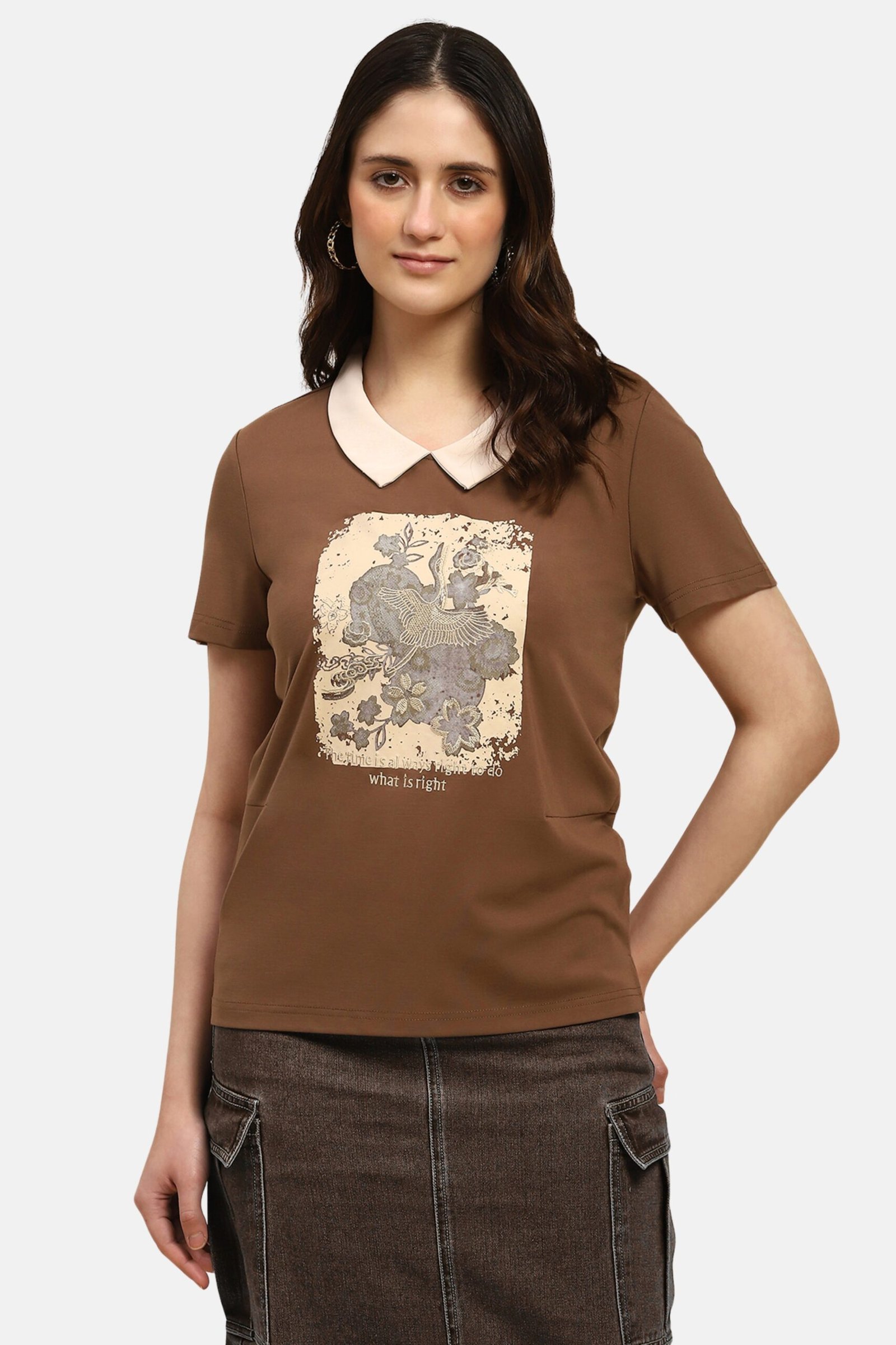 Brown Motivational Quote Viscose Top
