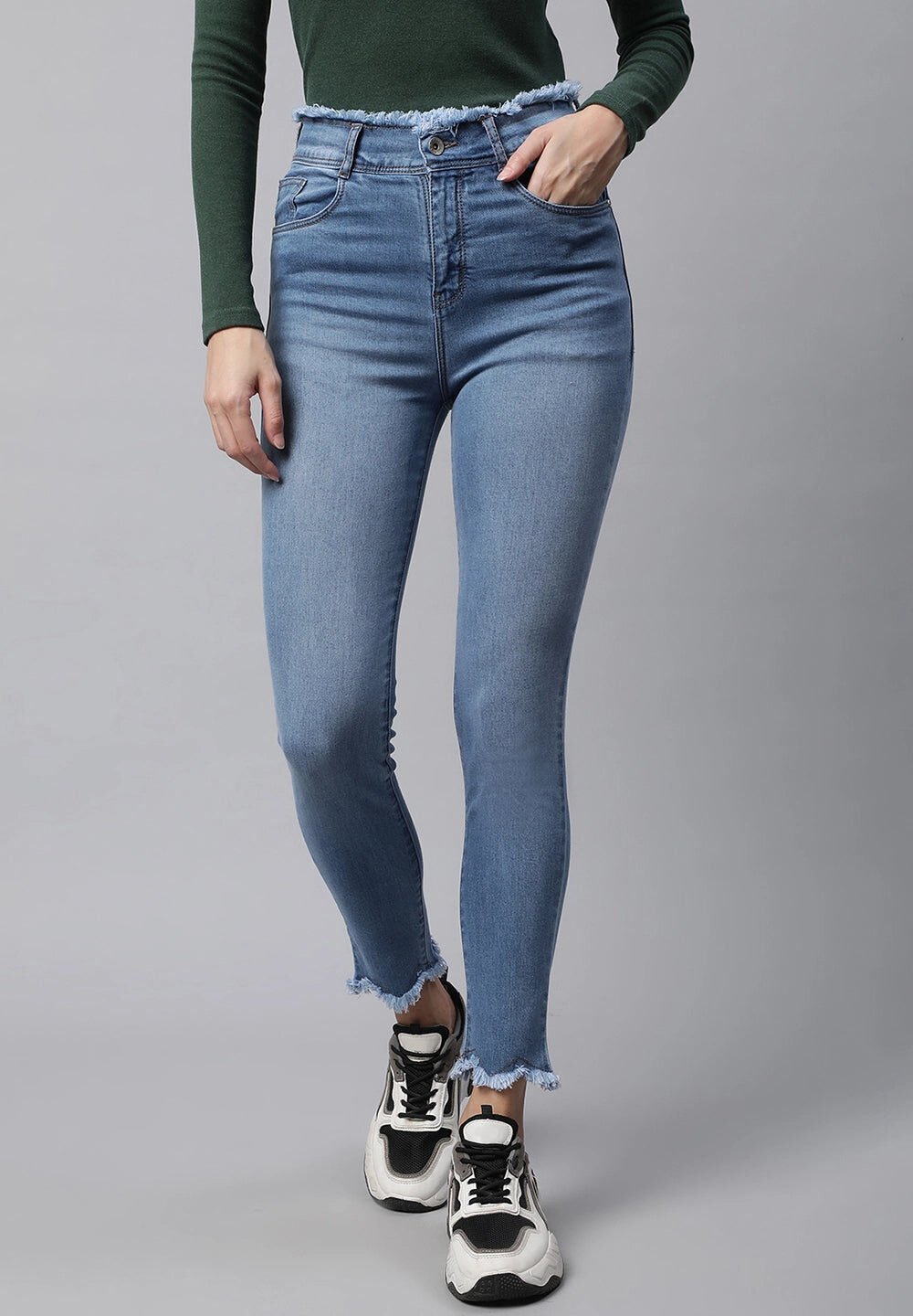 Light Blue Fringe Slim Fit Jeans