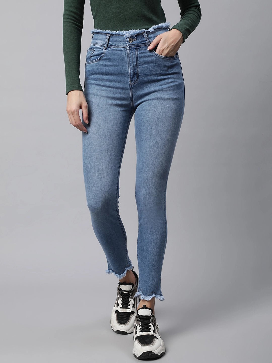 Light Blue Fringe Slim Fit Jeans