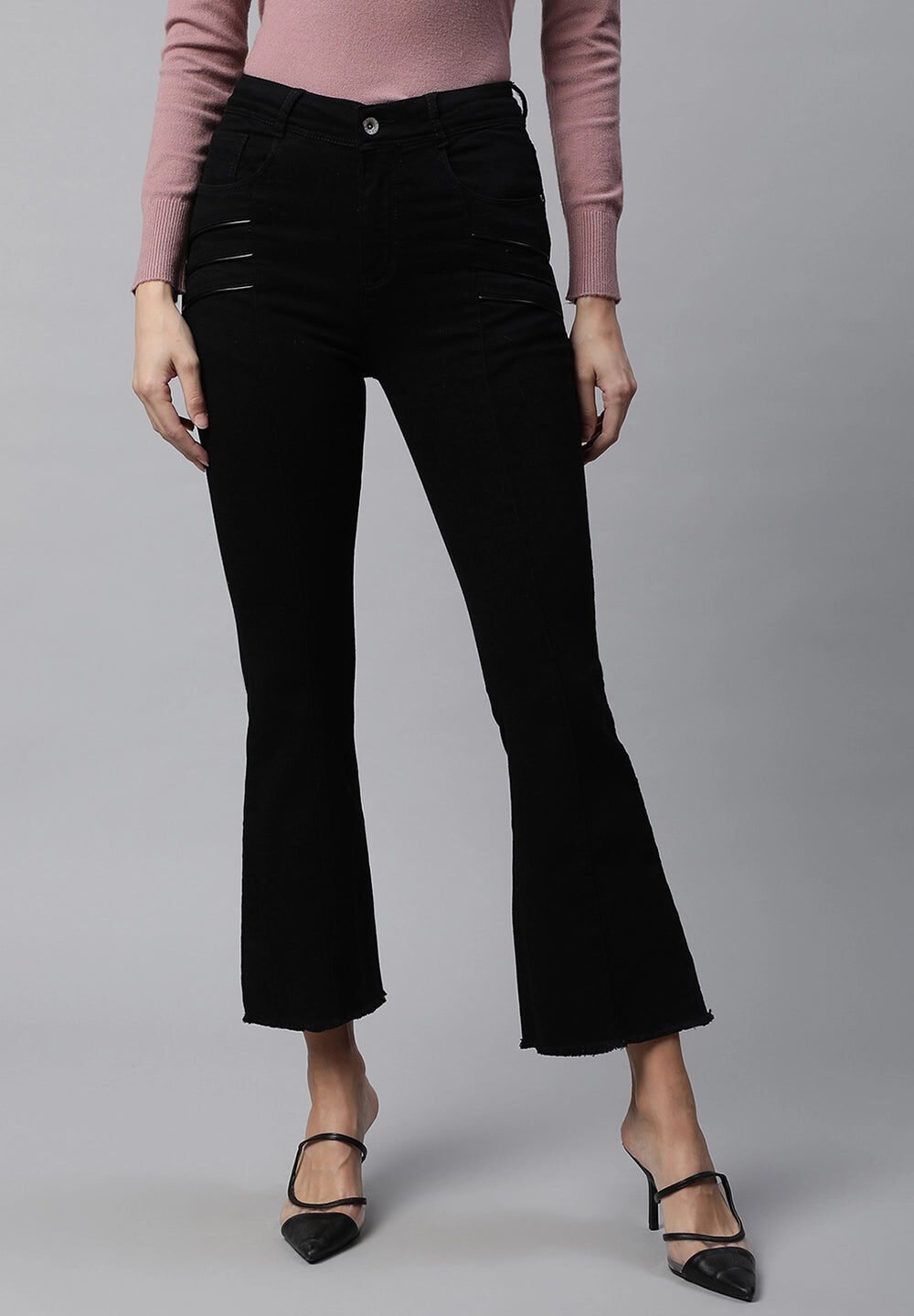 Black Cotton Blend Bootcut Jeans