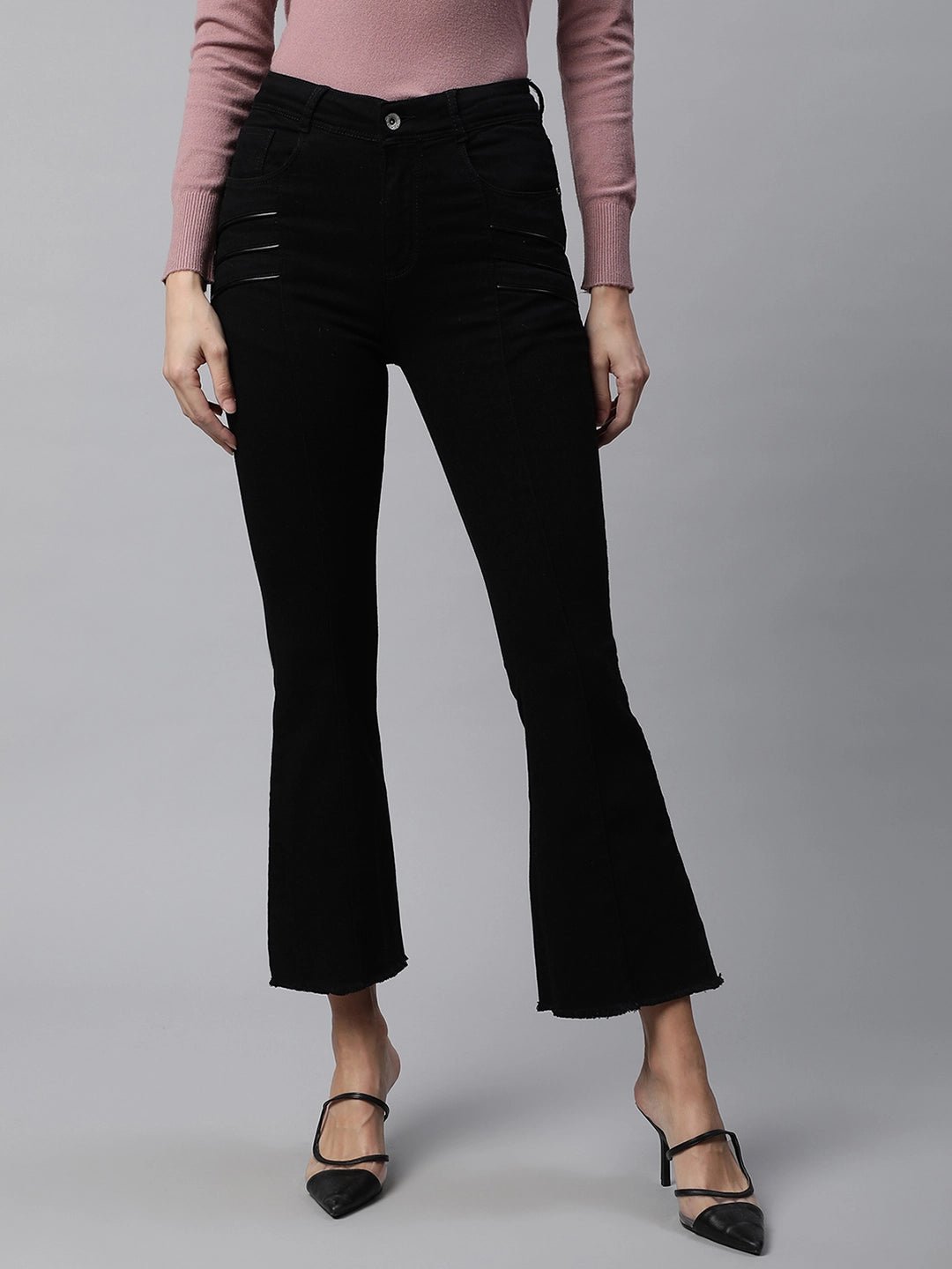 Black Cotton Blend Bootcut Jeans