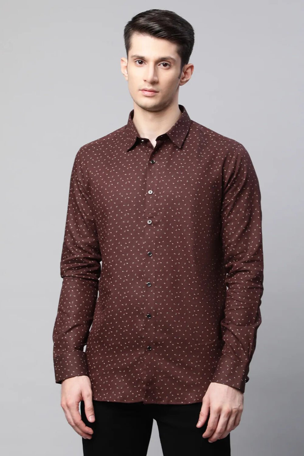 Brown Regular Fit Overall Printed Shirt