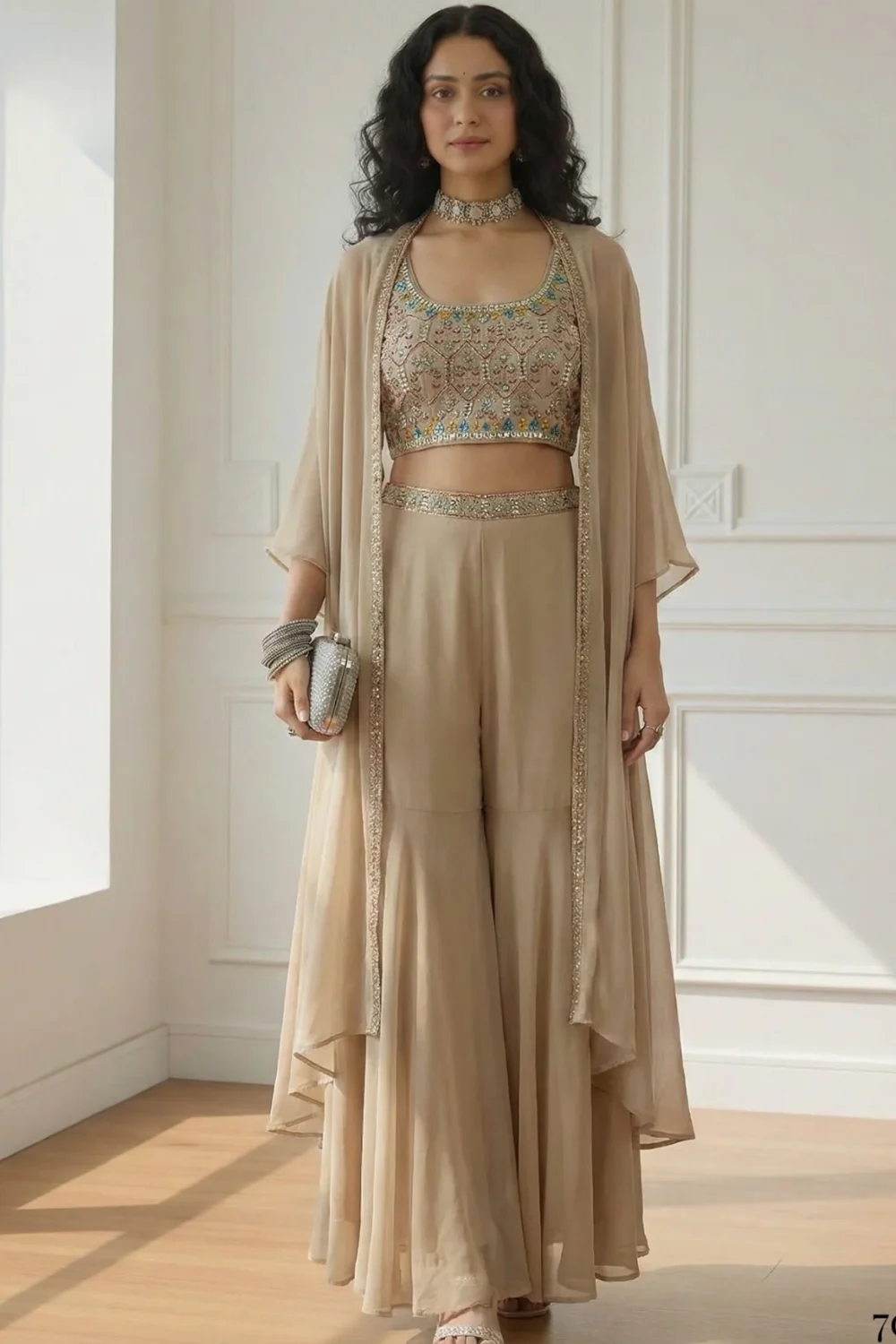 Beige Georgette Sharara Set