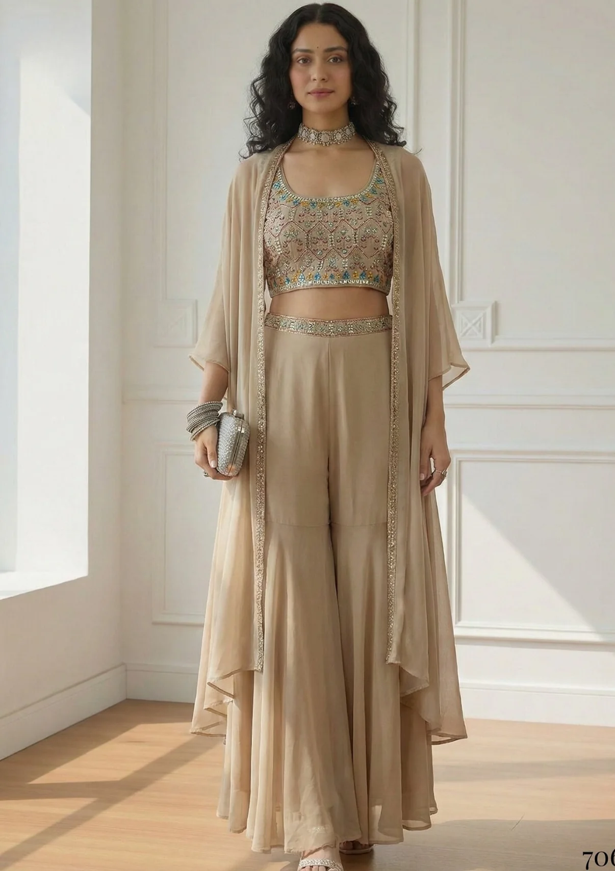 Beige Georgette Sharara Set