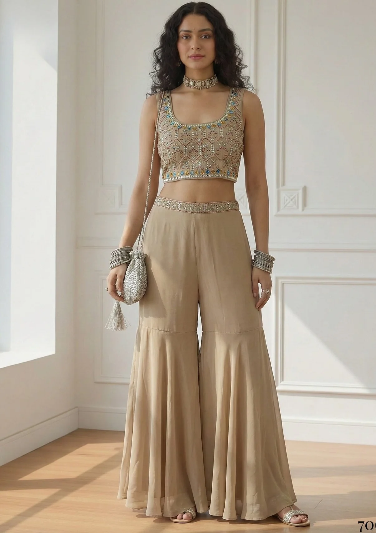 Beige Georgette Sharara Set