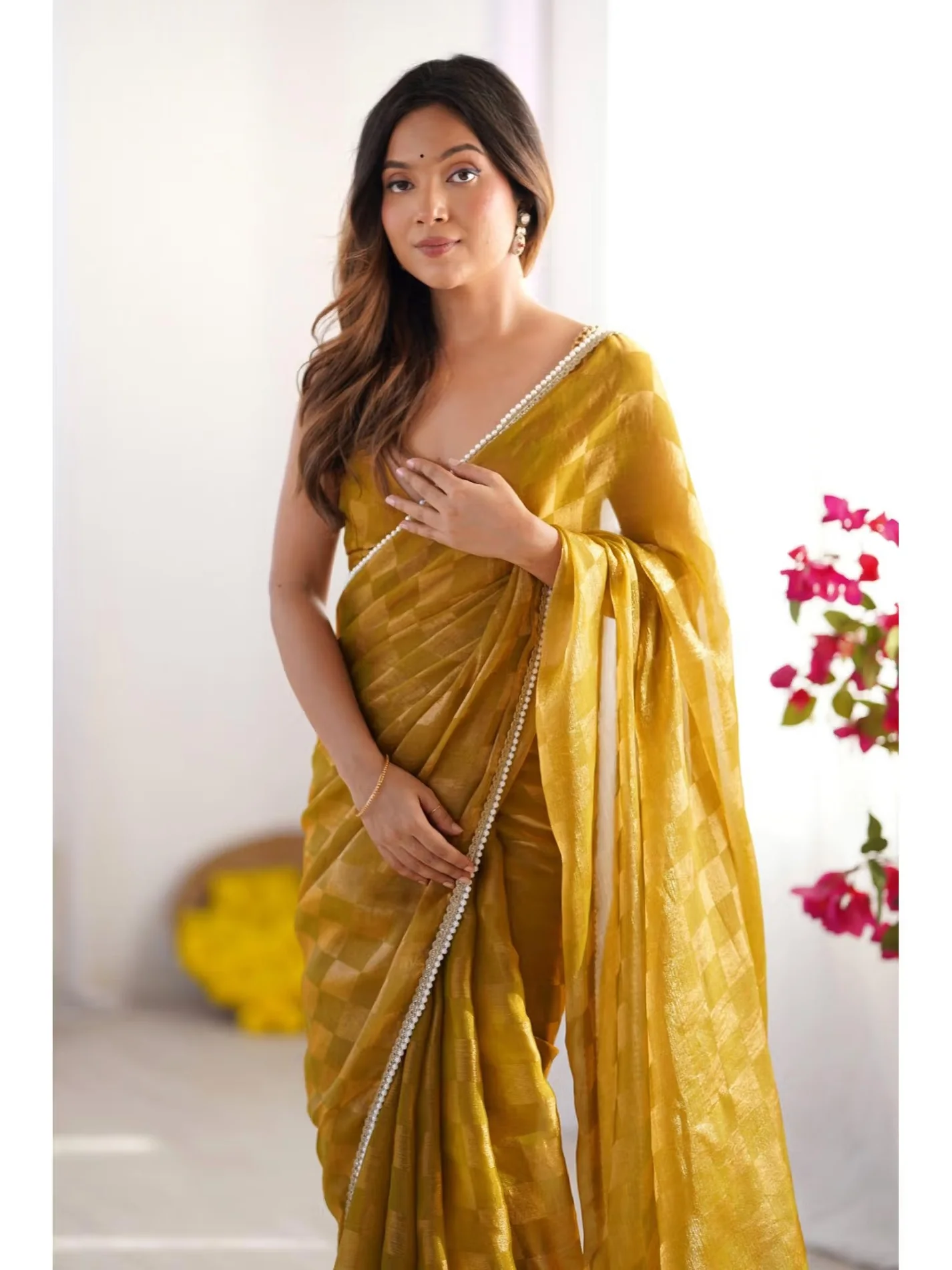 Chiffon Yellow Saree