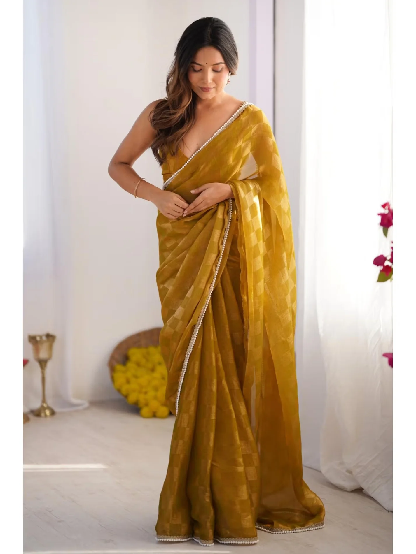 Chiffon Yellow Saree