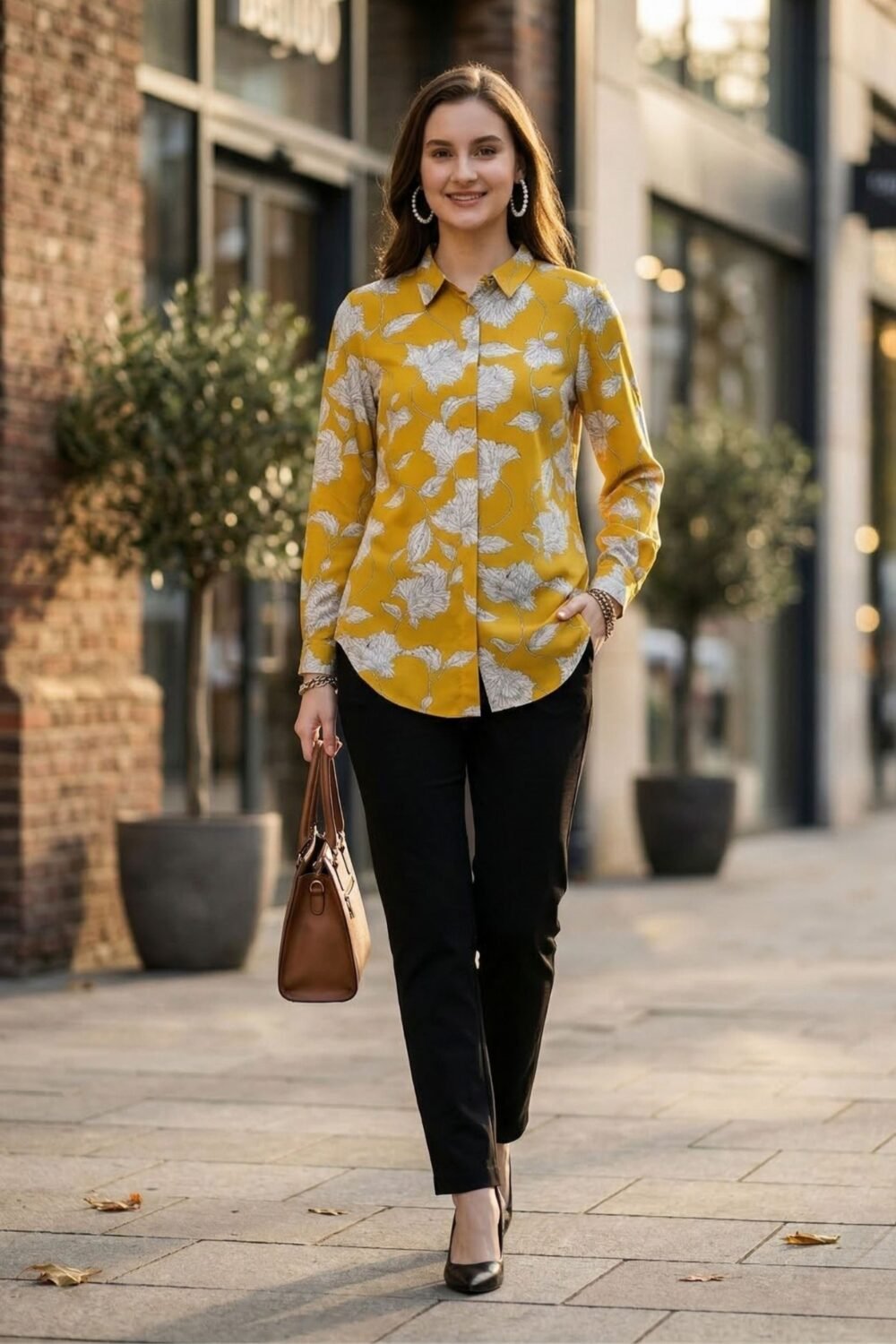 Mustard Abstract Floral Rayon Shirt