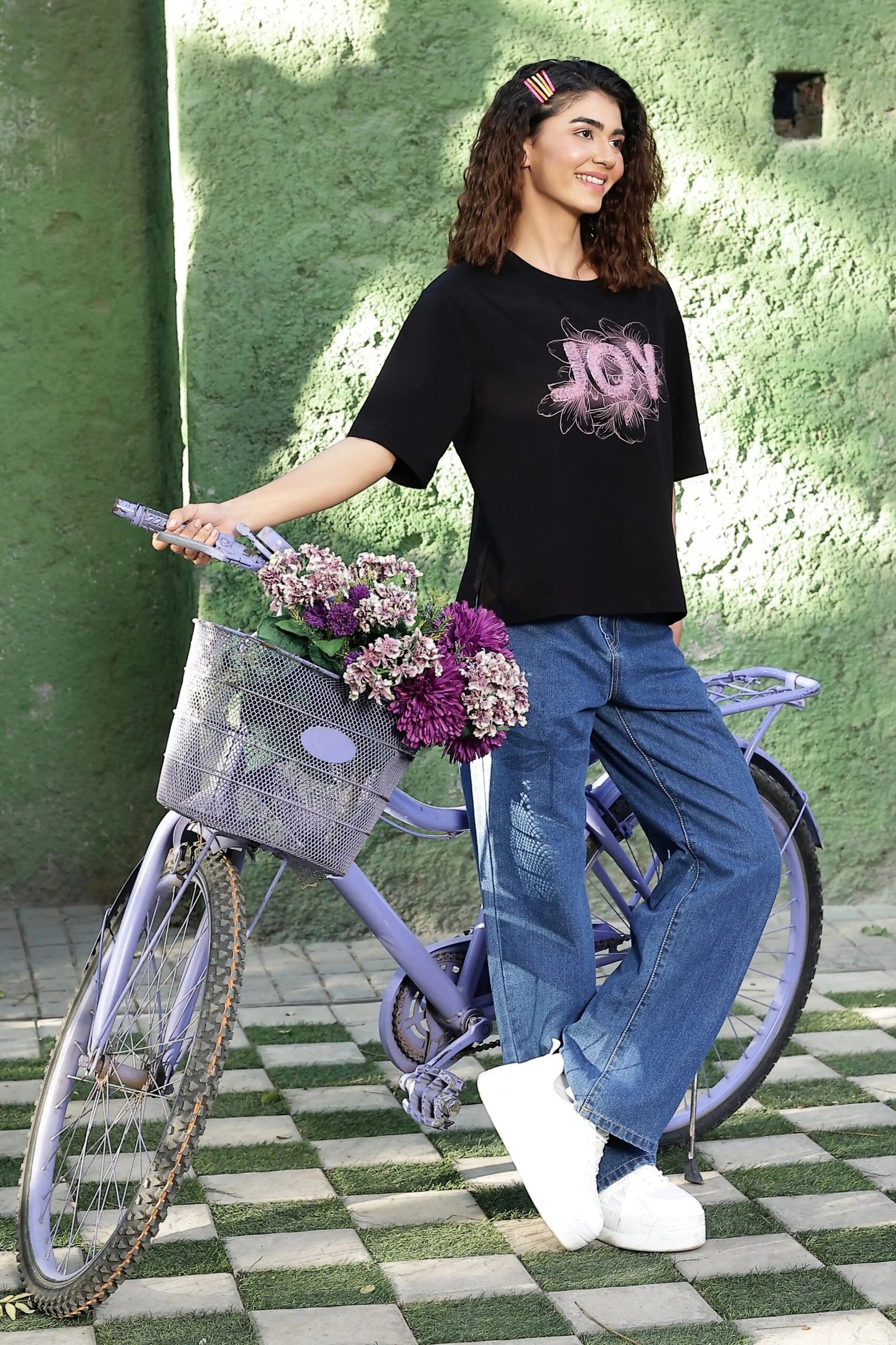 Black Embroidered Cotton Boxy Top