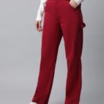 Red High Rise Straight Leg Jeans