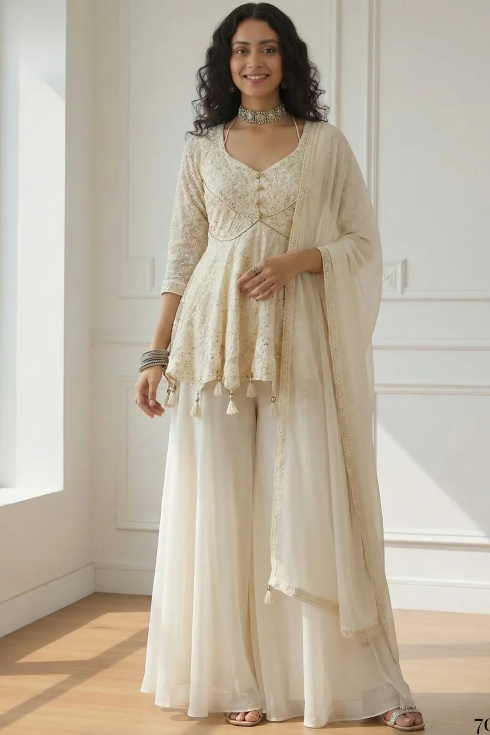 White Georgette Sharara Set