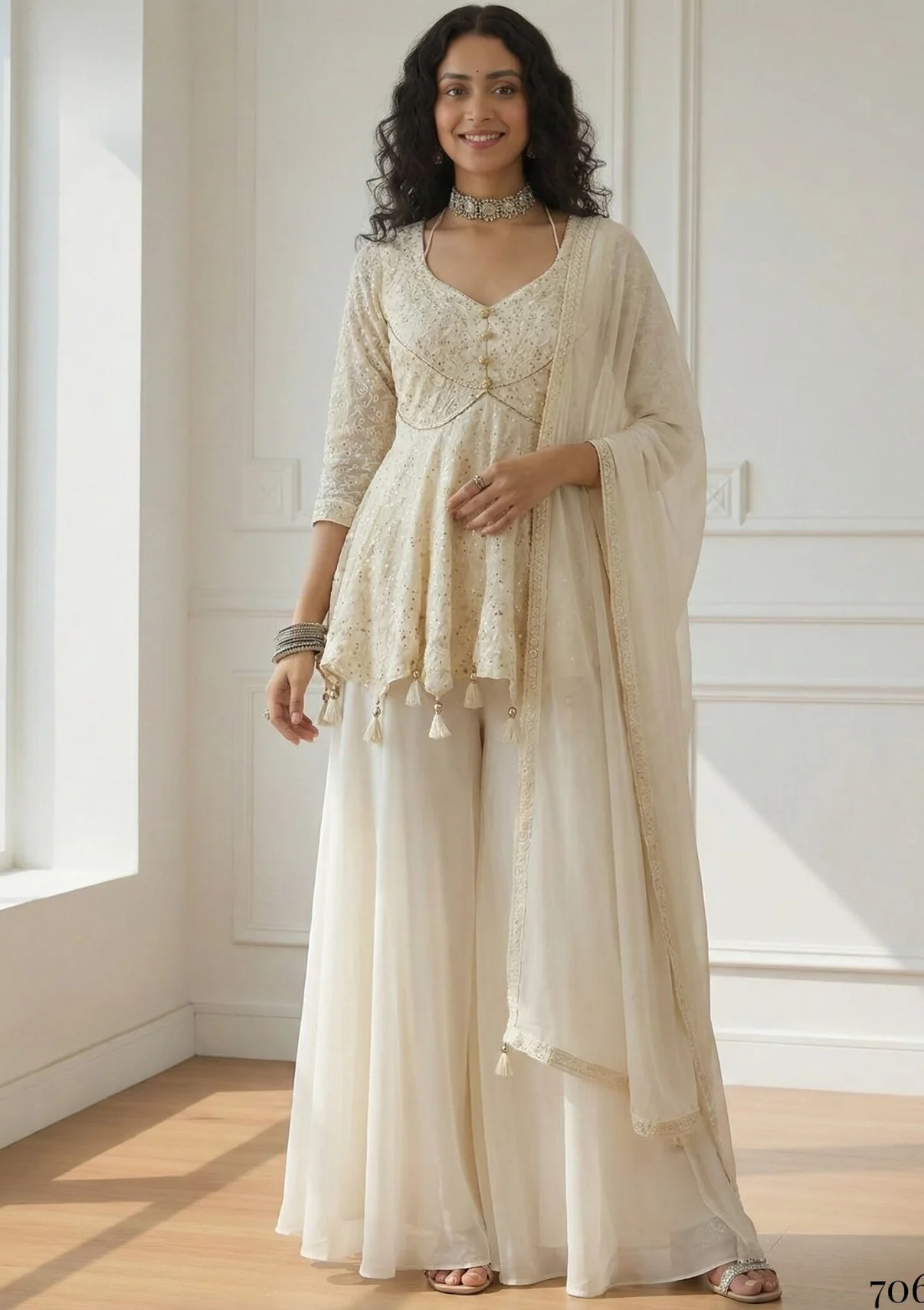 White Georgette Sharara Set