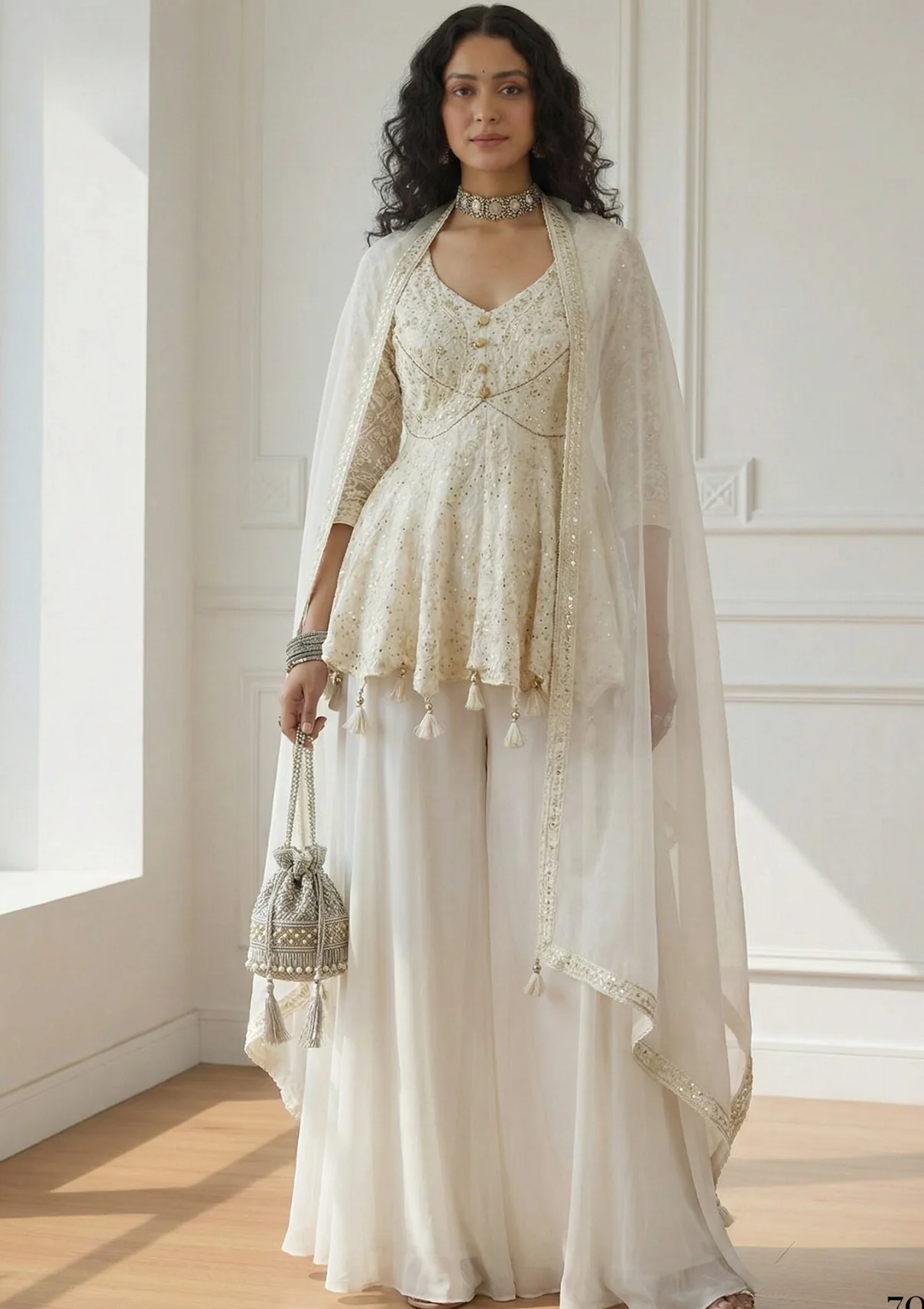 White Georgette Sharara Set