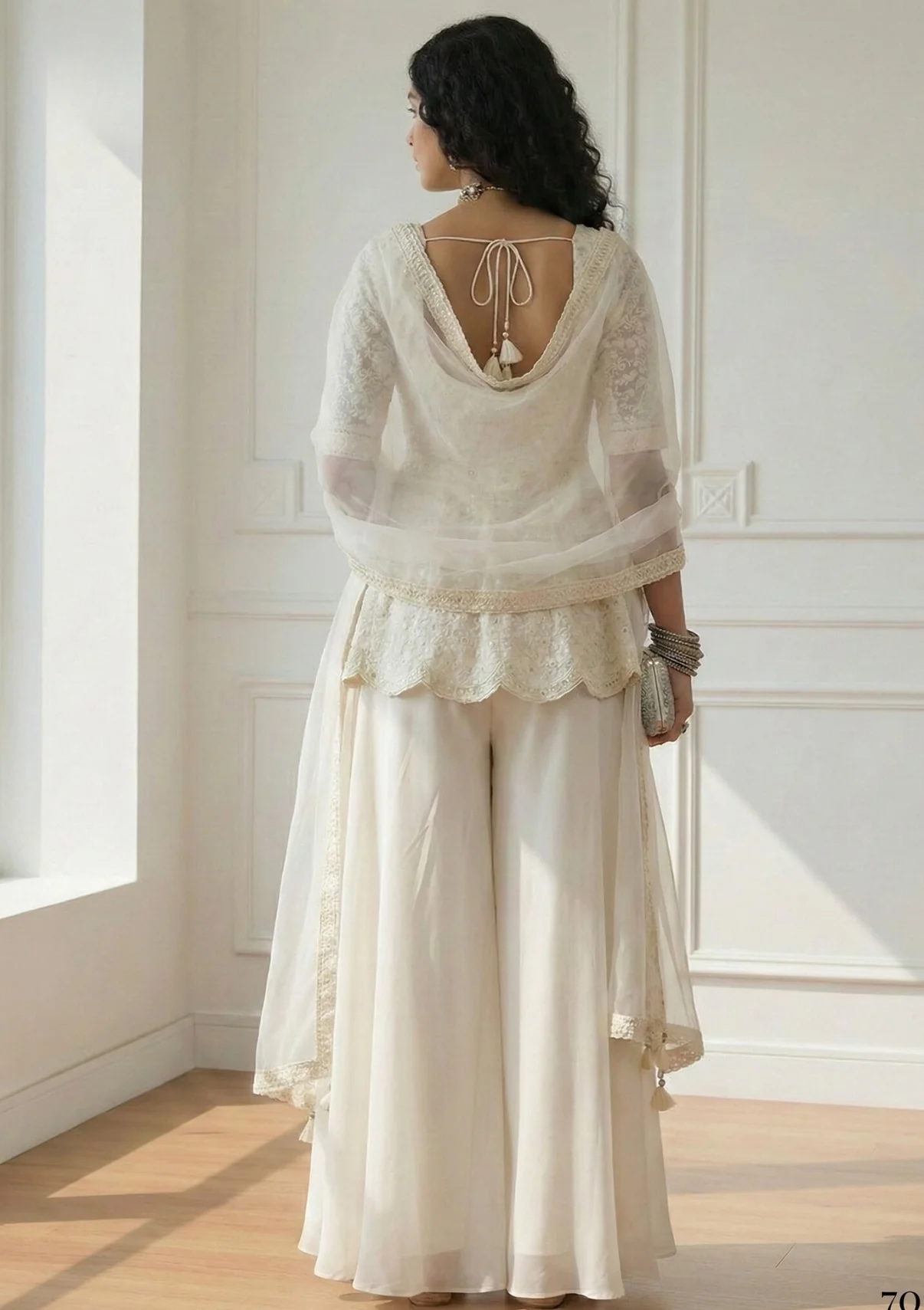White Georgette Sharara Set