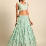 Sea Green Georgette Sequins Embroidery Lehenga