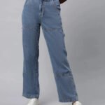 Blue Straight Leg High Rise Jeans