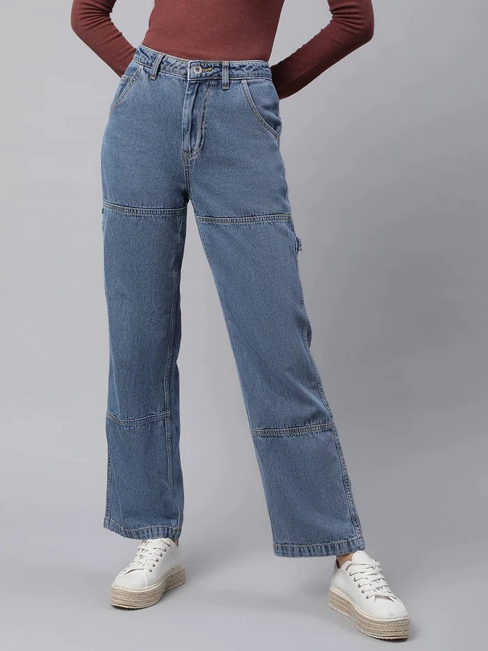Blue Straight Leg High Rise Jeans