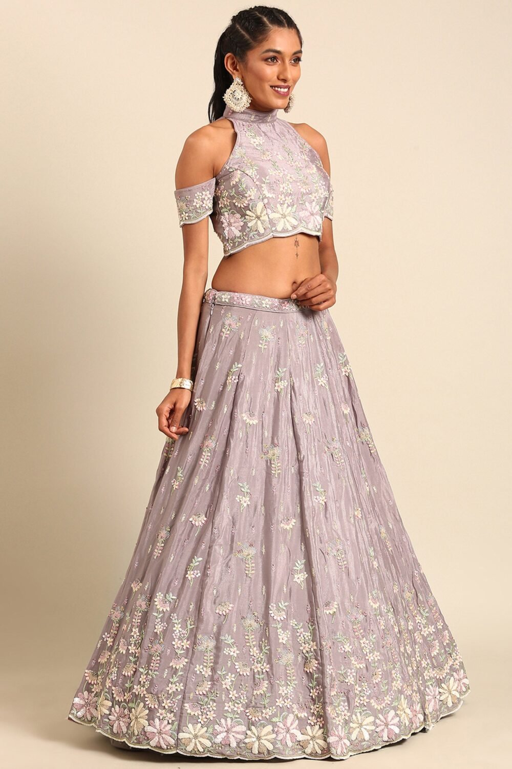 Mauve Georgette Sequins Embroidery Bridesmaid Lehenga