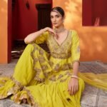 Mughal Yellow Raw Silk Embroidered Haldi Sharara