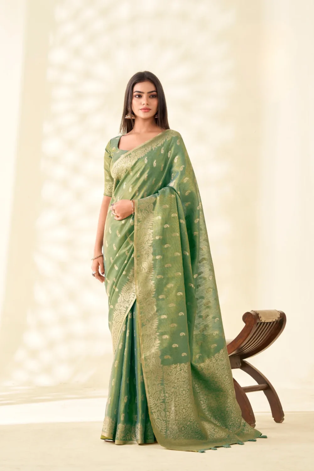 Green Linen Silk Saree