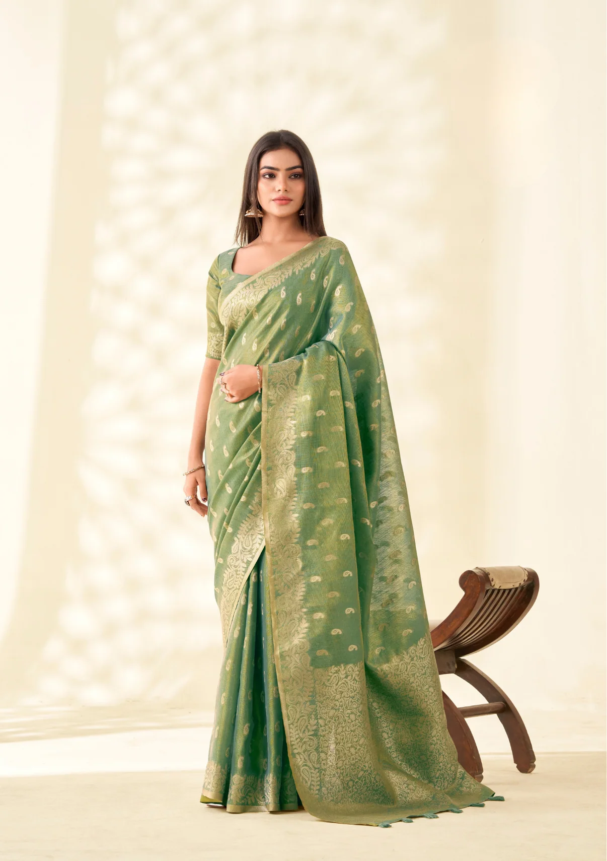 Green Linen Silk Saree