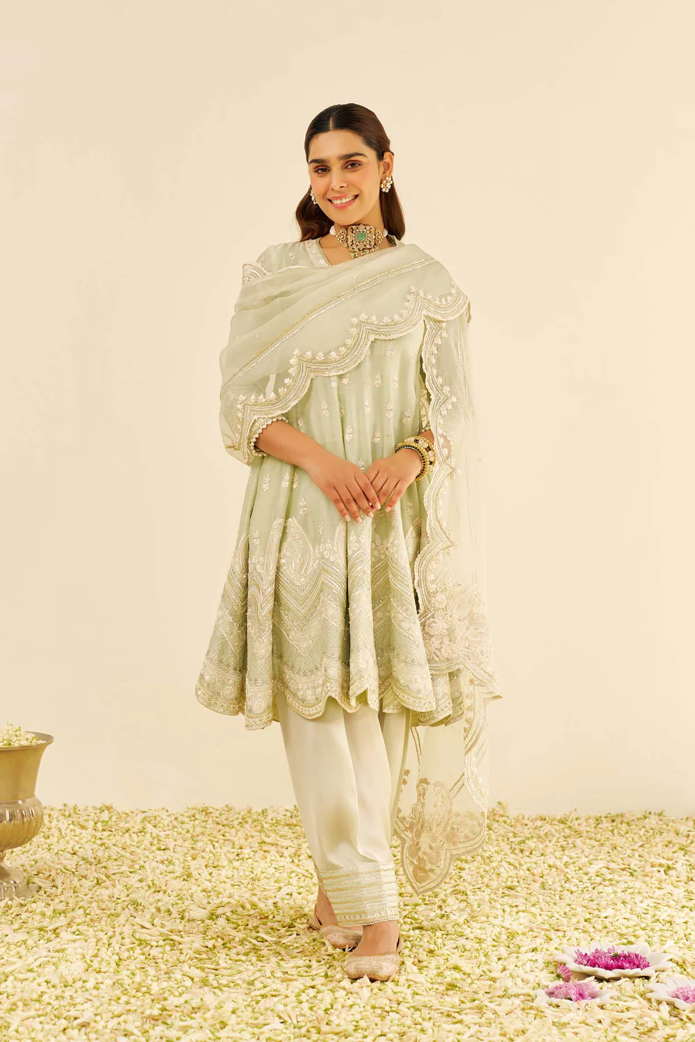 Green Short Anarkali Suit Set