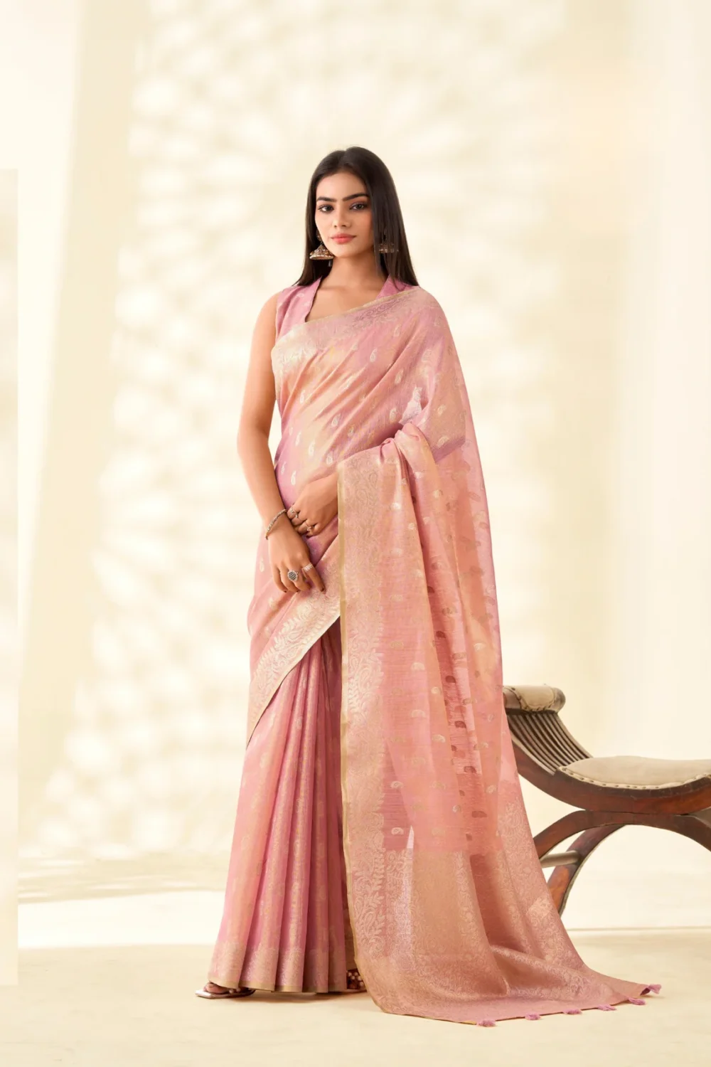 Pink Linen Silk Saree
