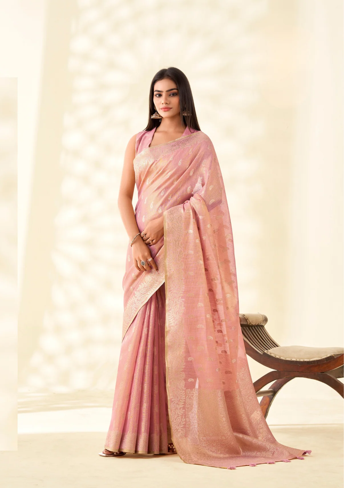 Pink Linen Silk Saree