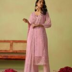 Pink Organza Thread Embroidered Festive Kurta Set