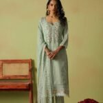 Green Organza Thread Embroidered Festive Kurta Set