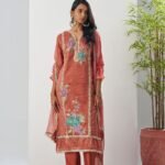 Peach Crush Silk Sequins & Beads Work Festive Kurta Set