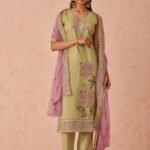 Green Georgette Floral Embroidered Mehendi Kurta Set