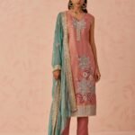 Dusty Pink Georgette Floral Embroidered Festive Kurta Set