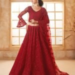 Red Heavy Floral Embroidered Net Bridesmaid Lehenga Choli