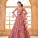 Dusty Pink Heavy Floral Embroidered Net Bridesmaid Lehenga Choli