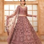 Dusty Pink Soft Net Embroidered Lehenga With Diamond Work