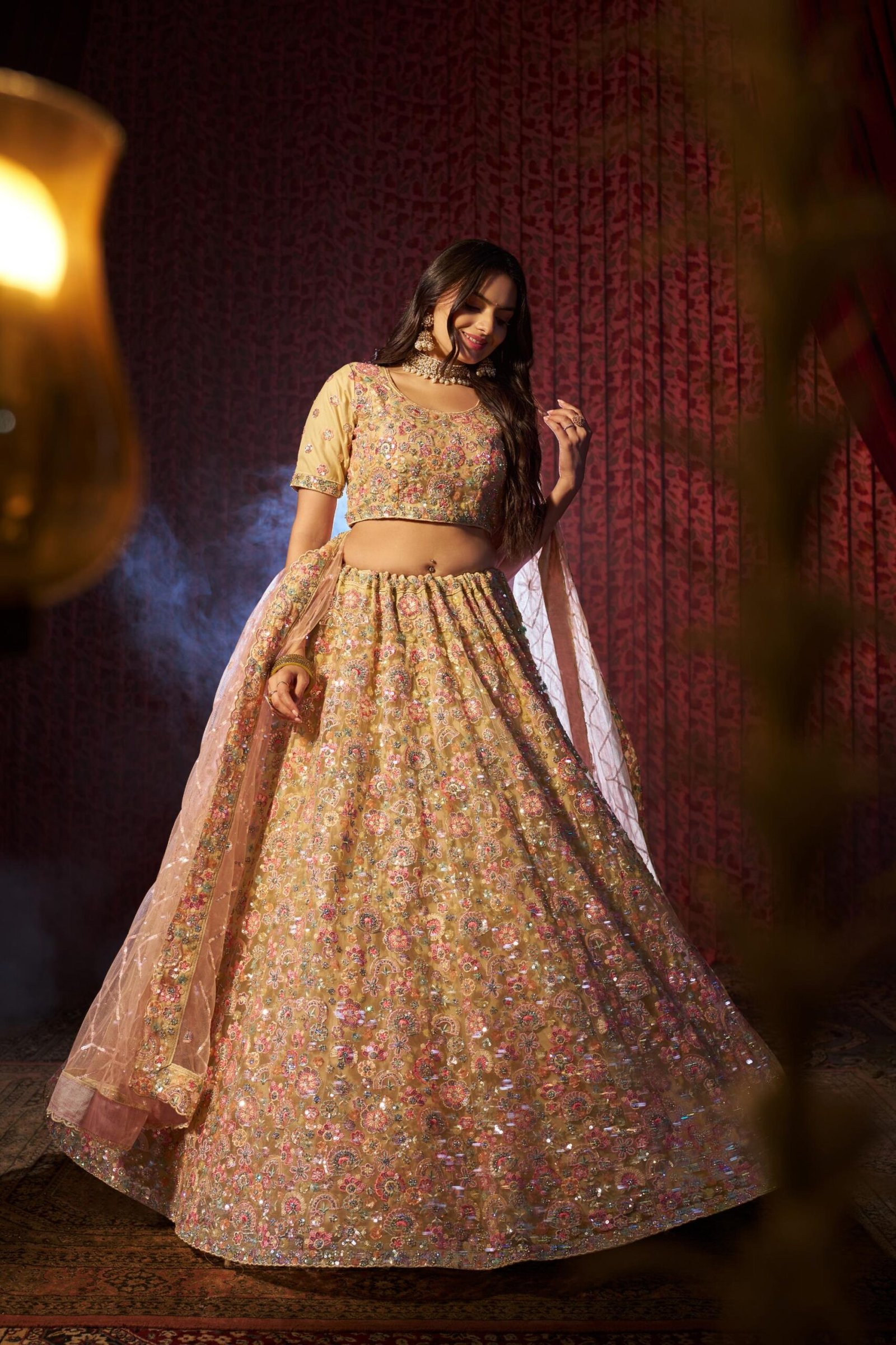 Beige Net Sequins & Zarkan Embroidered Bridal Lehenga
