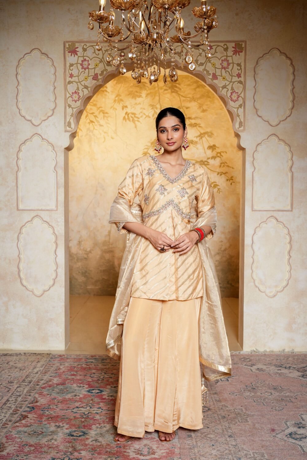 Golden BRich Stylessi Silk Sharara With Dabka Hand Work