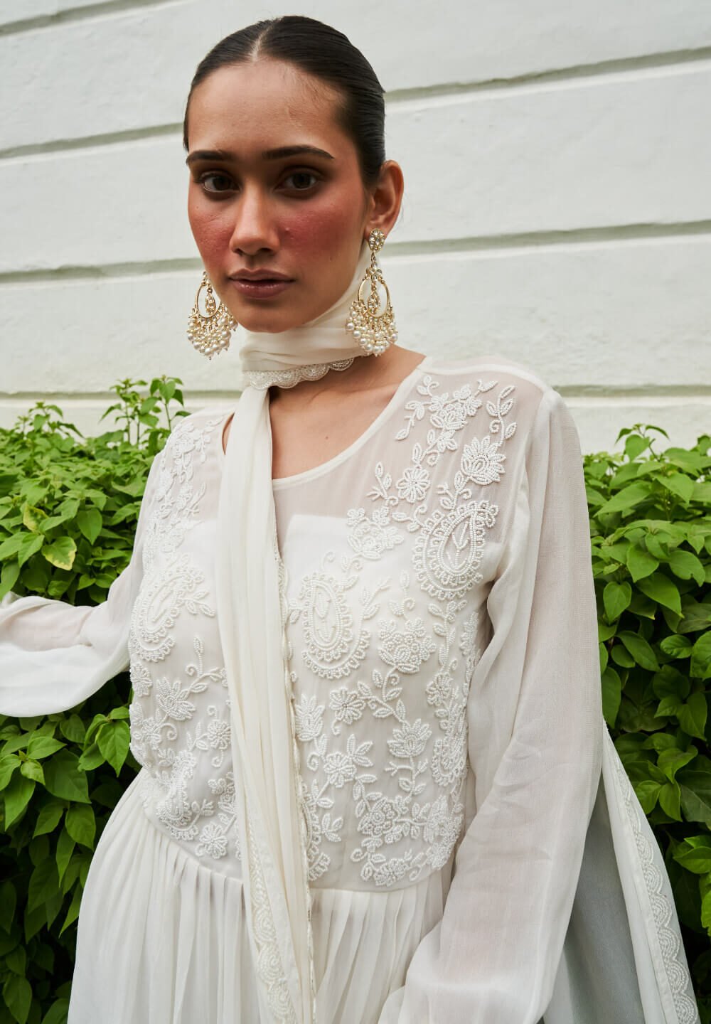 White Pure Georgette Peplum Sharara Set With Intricate Hand Embroidery