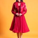 Verbena Red Satin & Tulle Three Piece Party Wear Set