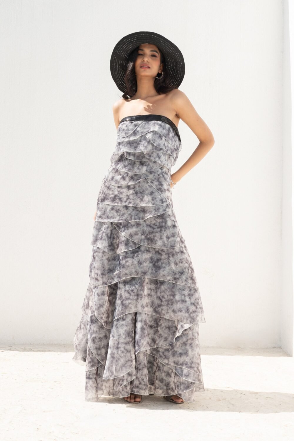 Mist flower Off White Organza Ruffled Dress