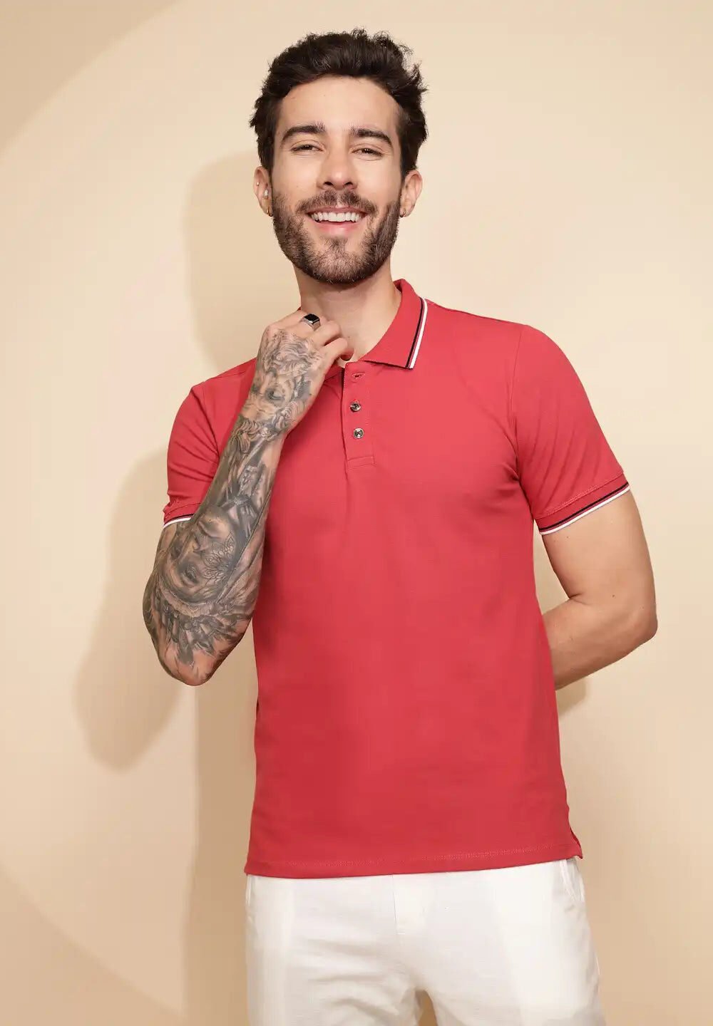 Coral Cotton Blend Regular Fit T-Shirt