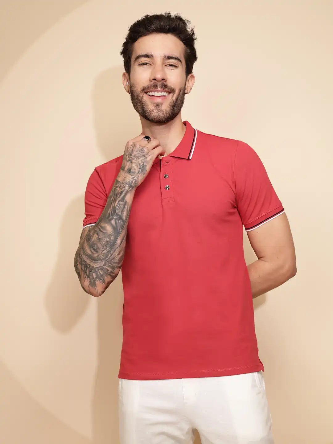 Coral Cotton Blend Regular Fit T-Shirt