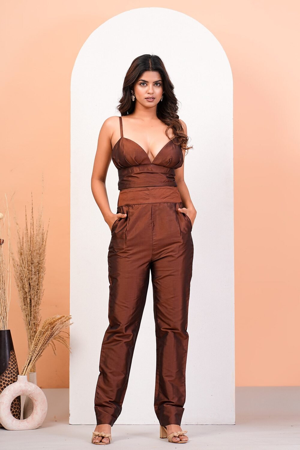 Earthen Brown Elegance Choli Pant Set